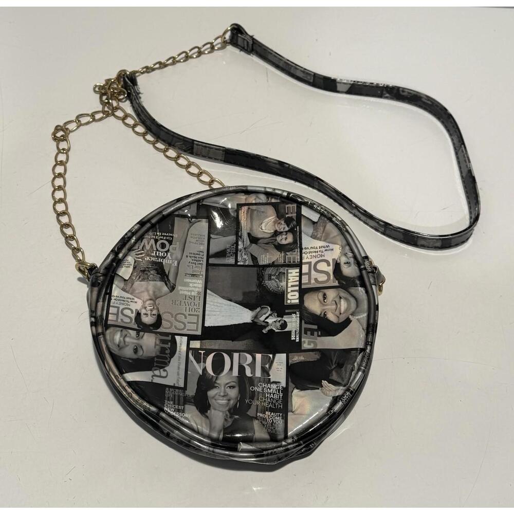 Womens Michelle Obama Crossbody Purse Black/White